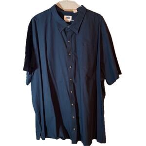 5XL Harbor Bay HB Fit DXL Navy Button Up Shirt Short Sleeve Mens Casual